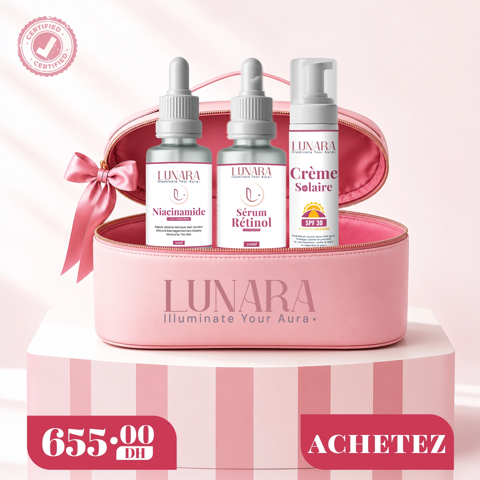 PACK-RITUEL-AURA.webp Pack Rituel Aura Lunara – Sérum Rétinol 50 ml, Niacinamide 50 ml & Crème Solaire SPF 30 - Image 1